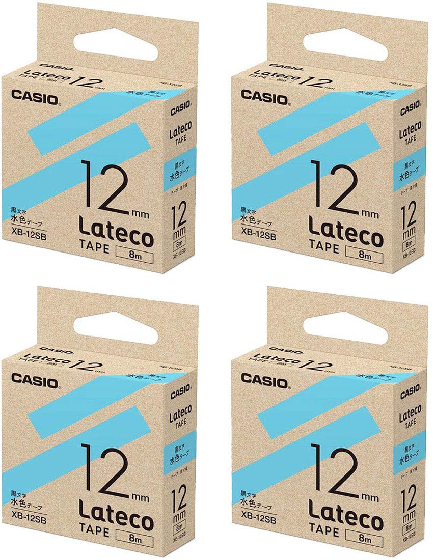 Amazon | カシオ ラテコ 詰め替え用テープ 12mm 黒文字/水色テープ 4本